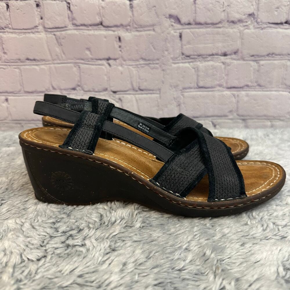 UGG Mayley Slingback Wedge Sandals Black Strappy Women's 9 Summer - Picture 6 of 9